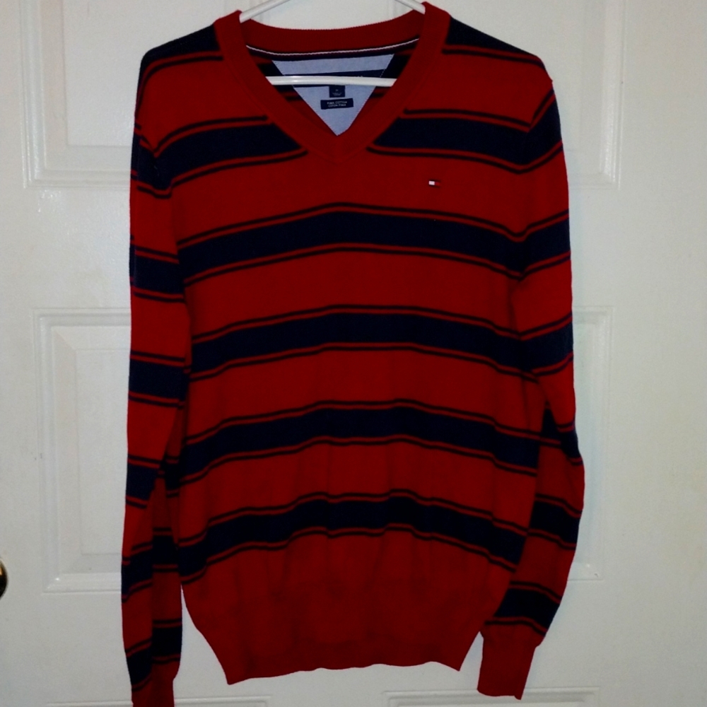 Tommy Hilfiger red and black stripped sweater size Medium